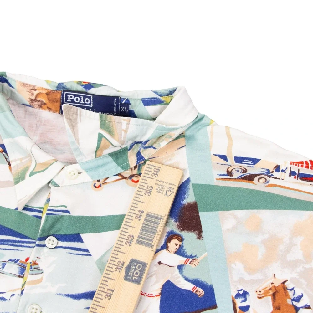 RARE VTG '91 Polo Ralph Lauren Mens L Lawn Tennis Leisure Sport Print Polo Shirt